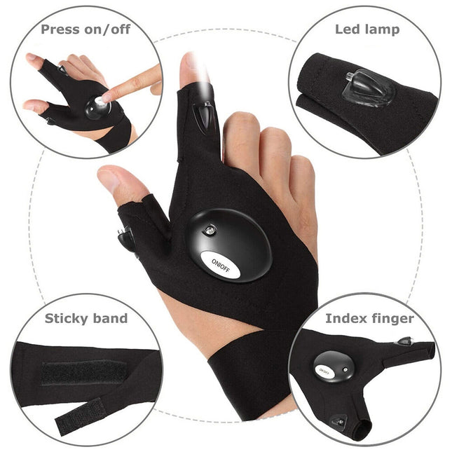 Gants de Lampe de poche Lumineux de pêche avec 2 lampes